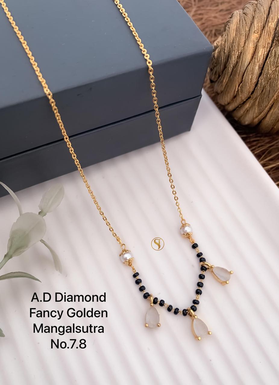 3 AD Diamond Daily Wear Golden Fancy Mangalsutra Wholesale Price In Surat
